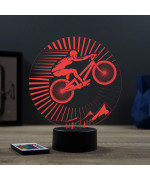 Lampe illusion 3D en verre acrylique gravée au laser représentant un cycliste sur son VTT.
