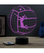 Lampe illusion 3D en verre acrylique gravée au laser représentant un jouer de volley à l'intérieur d'un ballon.