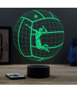 Lampe illusion 3D en verre acrylique gravée au laser représentant un jouer de volley à l'intérieur d'un ballon.