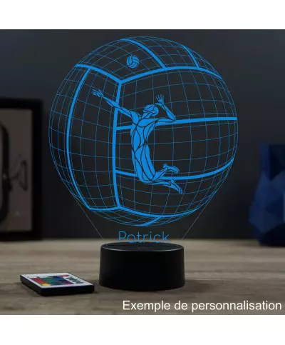 Lampe illusion 3D en verre acrylique gravée au laser représentant un jouer de volley à l'intérieur d'un ballon.