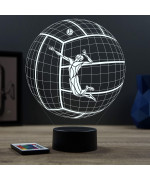 Lampe illusion 3D en verre acrylique gravée au laser représentant un jouer de volley à l'intérieur d'un ballon.