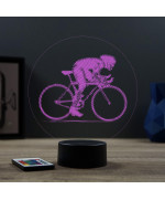 Lampe illusion 3D en verre acrylique gravée au laser représentant un cycliste sur son vélo de course.