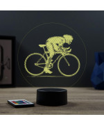 Lampe illusion 3D en verre acrylique gravée au laser représentant un cycliste sur son vélo de course.