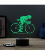 Lampe illusion 3D en verre acrylique gravée au laser représentant un cycliste sur son vélo de course.