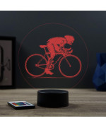Lampe illusion 3D en verre acrylique gravée au laser représentant un cycliste sur son vélo de course.