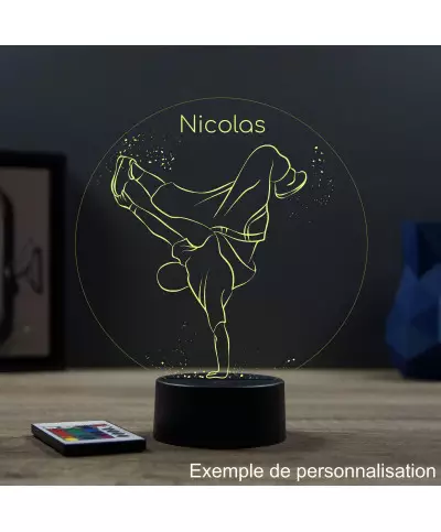 Lampe illusion 3D en verre acrylique gravée au laser représentant un danseur de hiphop.