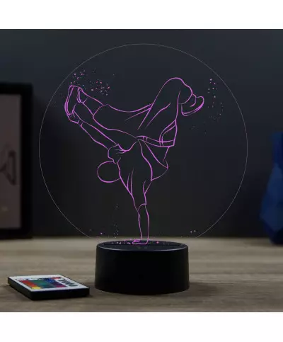 Lampe illusion 3D en verre acrylique gravée au laser représentant un danseur de hiphop.