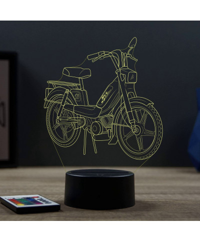 Lampe illusion 3D en verre acrylique gravée au laser représentant une moto Peugeot 103 MVL.