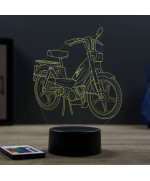 Lampe illusion 3D en verre acrylique gravée au laser représentant une moto Peugeot 103 MVL.
