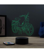 Lampe illusion 3D en verre acrylique gravée au laser représentant une moto Peugeot 103 MVL.