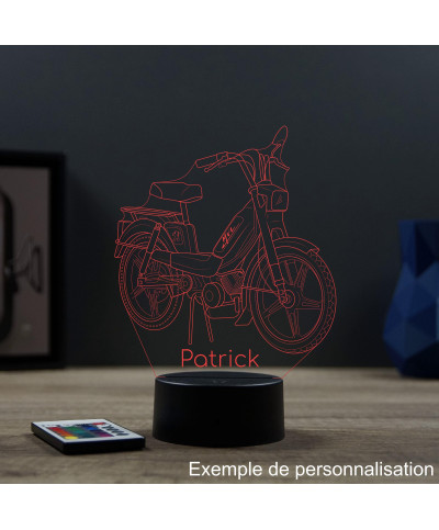 Lampe illusion 3D en verre acrylique gravée au laser représentant une moto Peugeot 103 MVL.