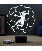 Lampe illusion 3D en verre acrylique gravée au laser représentant un joueur de Handball à l'intérieur d'un ballon.