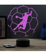Lampe illusion 3D en verre acrylique gravée au laser représentant un joueur de Handball à l'intérieur d'un ballon.