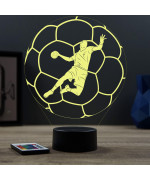Lampe illusion 3D en verre acrylique gravée au laser représentant un joueur de Handball à l'intérieur d'un ballon.