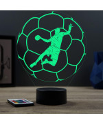 Lampe illusion 3D en verre acrylique gravée au laser représentant un joueur de Handball à l'intérieur d'un ballon.