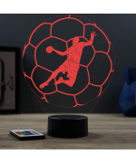 Lampe illusion 3D en verre acrylique gravée au laser représentant un joueur de Handball à l'intérieur d'un ballon.