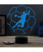 Lampe illusion 3D en verre acrylique gravée au laser représentant un joueur de Handball à l'intérieur d'un ballon.