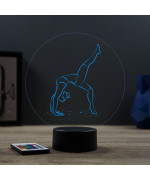 Lampe illusion 3D en verre acrylique gravée au laser représentant une gymnaste.