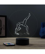 Lampe illusion 3D en verre acrylique gravée au laser représentant une gymnaste.