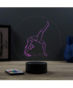 Lampe illusion 3D en verre acrylique gravée au laser représentant une gymnaste.