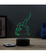 Lampe illusion 3D en verre acrylique gravée au laser représentant une gymnaste.