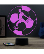 Lampe illusion 3D en verre acrylique gravée au laser représentant un joueur de foot à l'intérieur d'un ballon.