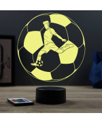 Lampe illusion 3D en verre acrylique gravée au laser représentant un joueur de foot à l'intérieur d'un ballon.