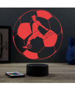 Lampe illusion 3D en verre acrylique gravée au laser représentant un joueur de foot à l'intérieur d'un ballon.