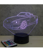Lampe illusion 3D en verre acrylique gravée au laser représentant une voiture Honda S2000.