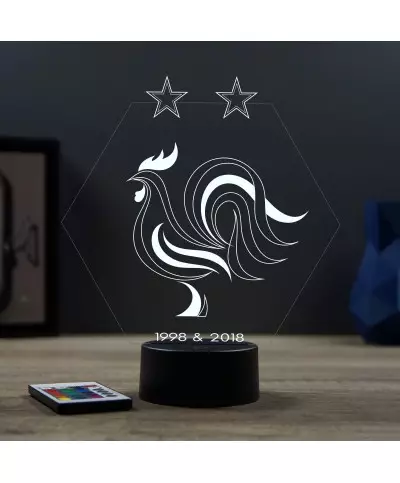 Lampe illusion 3D en verre acrylique gravée au laser représentant l'équipe de France.