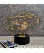 Lampe illusion 3D en verre acrylique gravée au laser représentant une voiture Honda S2000.