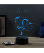 Lampe illusion 3D en verre acrylique gravée au laser représentant l'équipe de France.
