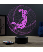 Lampe illusion 3D en verre acrylique gravée au laser représentant un basketteur à l'intérieur d'un ballon.