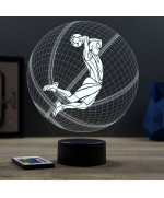 Lampe illusion 3D en verre acrylique gravée au laser représentant un basketteur à l'intérieur d'un ballon.