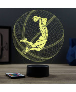 Lampe illusion 3D en verre acrylique gravée au laser représentant un basketteur à l'intérieur d'un ballon.