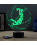 Lampe illusion 3D en verre acrylique gravée au laser représentant un basketteur à l'intérieur d'un ballon.