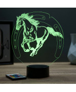 Lampe illusion 3D en verre acrylique gravée au laser représentant un cheval au galop.