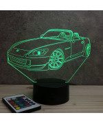 Lampe illusion 3D en verre acrylique gravée au laser représentant une voiture Honda S2000.