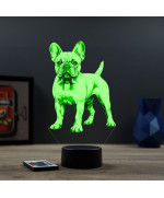 Lampe illusion 3D en verre acrylique gravée au laser représentant un Chien Bouledogue Français.