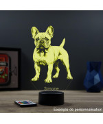 Lampe illusion 3D en verre acrylique gravée au laser représentant un Chien Bouledogue Français.