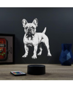 Lampe illusion 3D en verre acrylique gravée au laser représentant un Chien Bouledogue Français.