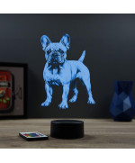 Lampe illusion 3D en verre acrylique gravée au laser représentant un Chien Bouledogue Français.