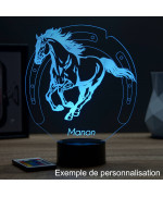 Lampe illusion 3D en verre acrylique gravée au laser représentant un cheval au galop.