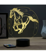 Lampe illusion 3D en verre acrylique gravée au laser représentant un cheval au galop.