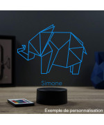 Lampe illusion 3D en verre acrylique gravée au laser représentant un Eléphant Origami.