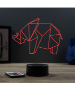 Lampe illusion 3D en verre acrylique gravée au laser représentant un Eléphant Origami.