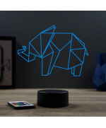 Lampe illusion 3D en verre acrylique gravée au laser représentant un Eléphant Origami.