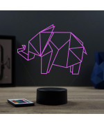 Lampe illusion 3D en verre acrylique gravée au laser représentant un Eléphant Origami.