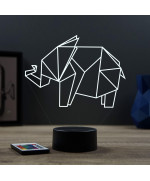 Lampe illusion 3D en verre acrylique gravée au laser représentant un Eléphant Origami.