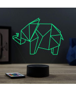 Lampe illusion 3D en verre acrylique gravée au laser représentant un Eléphant Origami.